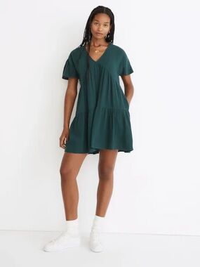 Madewell Lightspun Popover Tiered Mini Dress - Smoky Spruce - Size XXS